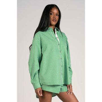 June- Green Stripe Button Down Shirt