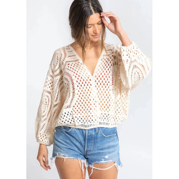 Long Sleeve Crochet Surplice Top